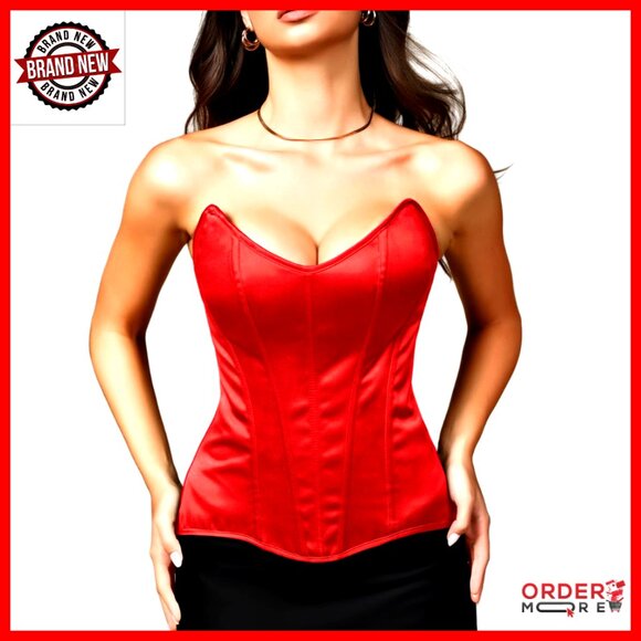 Satin Overbust Corset Top 15 Steel Boned Lace Up Shapewear Formal Evening Wear